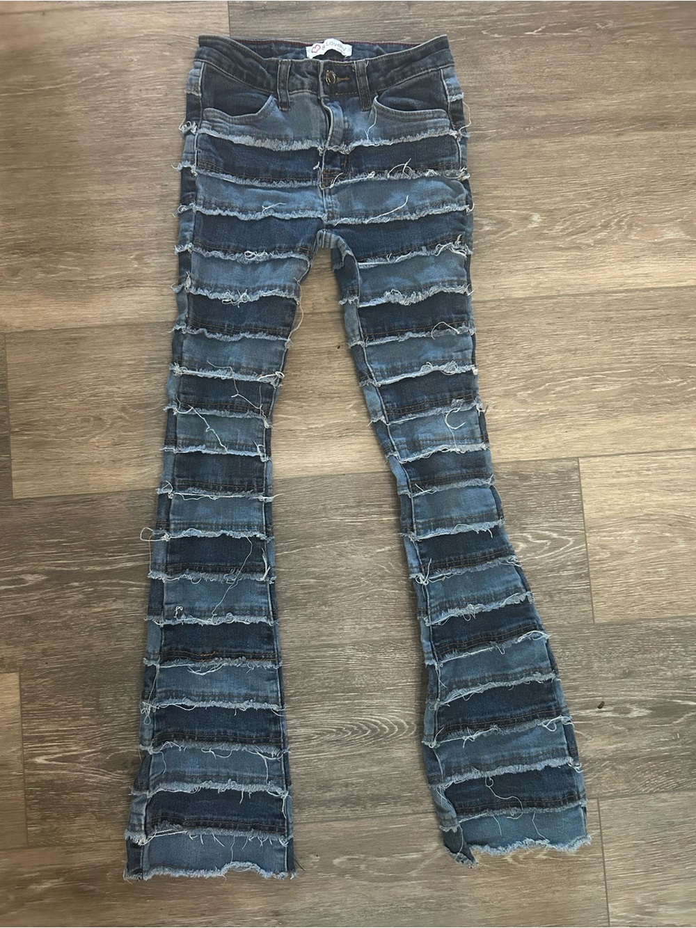 Girls’ Striped Patchwork stacked Jeans - Blue